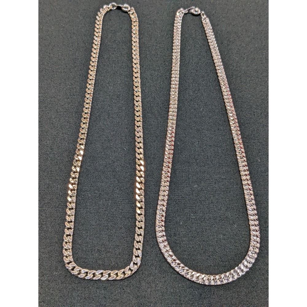 Vintage Silver Tone Curb Chain Necklaces Spring Ring CLEAN ~18" Lot of 2